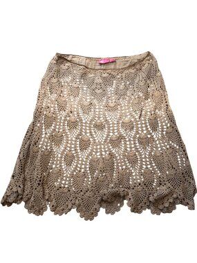 Brown Crochet Lace Skirt Womens Medium By Ravia 100% Cotton
